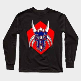 Blue Dragon Head Mounted on Red Long Sleeve T-Shirt